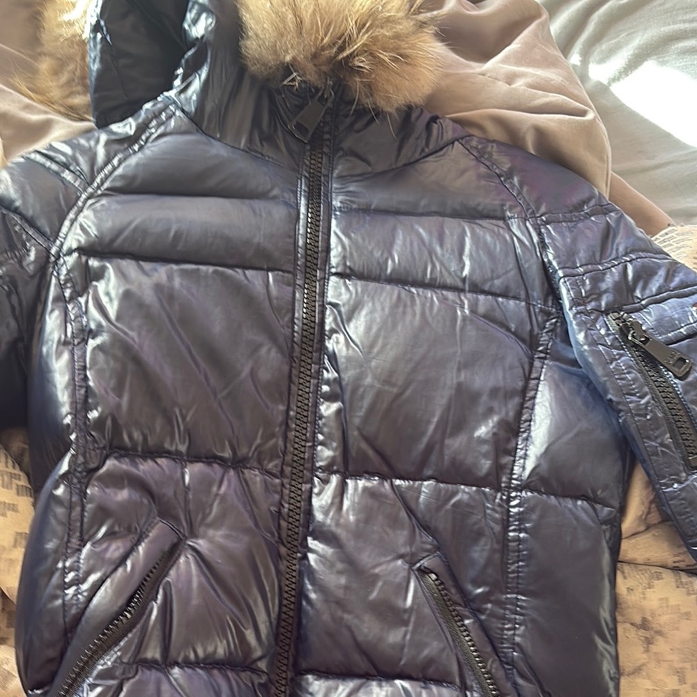 SAM. Kids Puffer Jacket - Shiny Black with Fur Trim